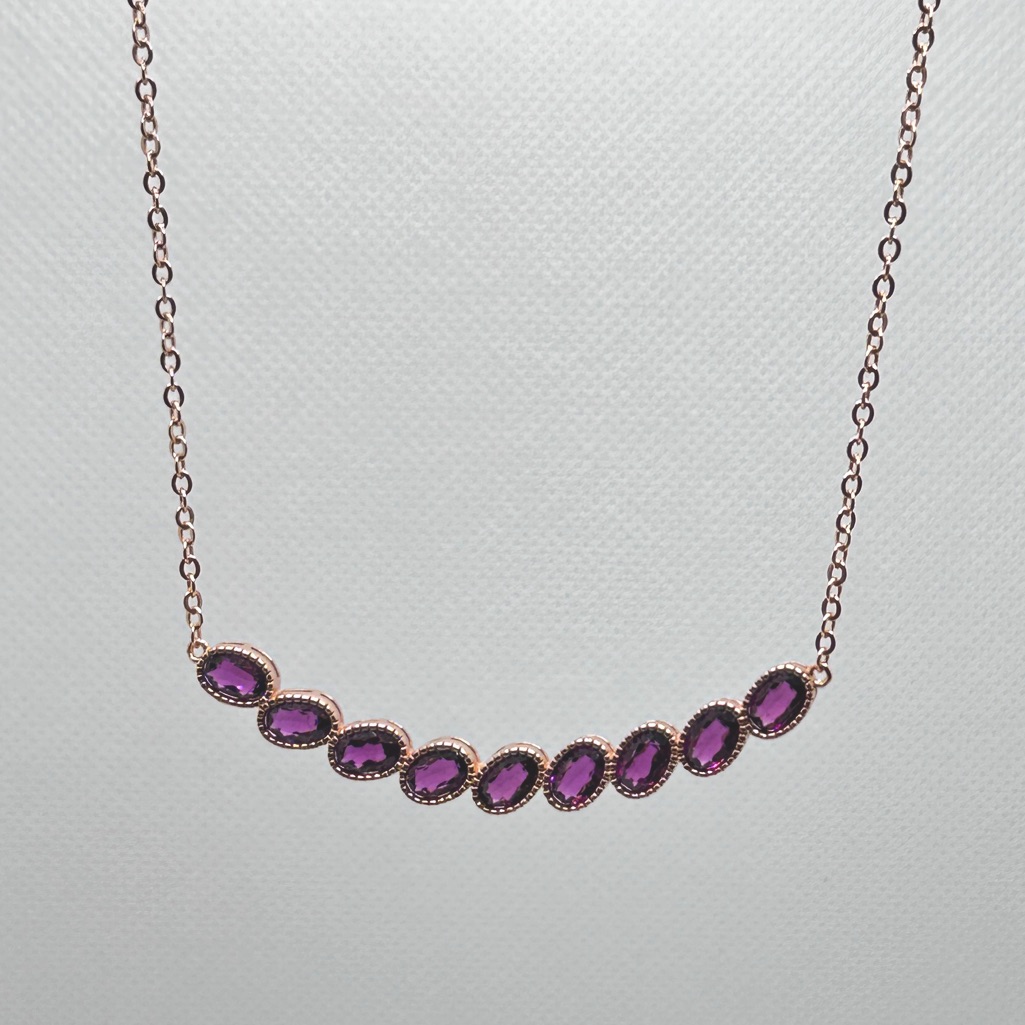 Stunningly Beautiful Rhodolite Garnet Smile Necklace Sterling Silver With 18k